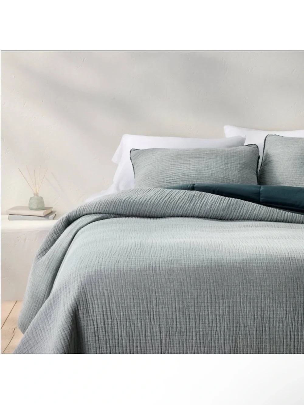 NWT King/California King Textured Chambray Comforter & Sham Set Dark Teal Blue